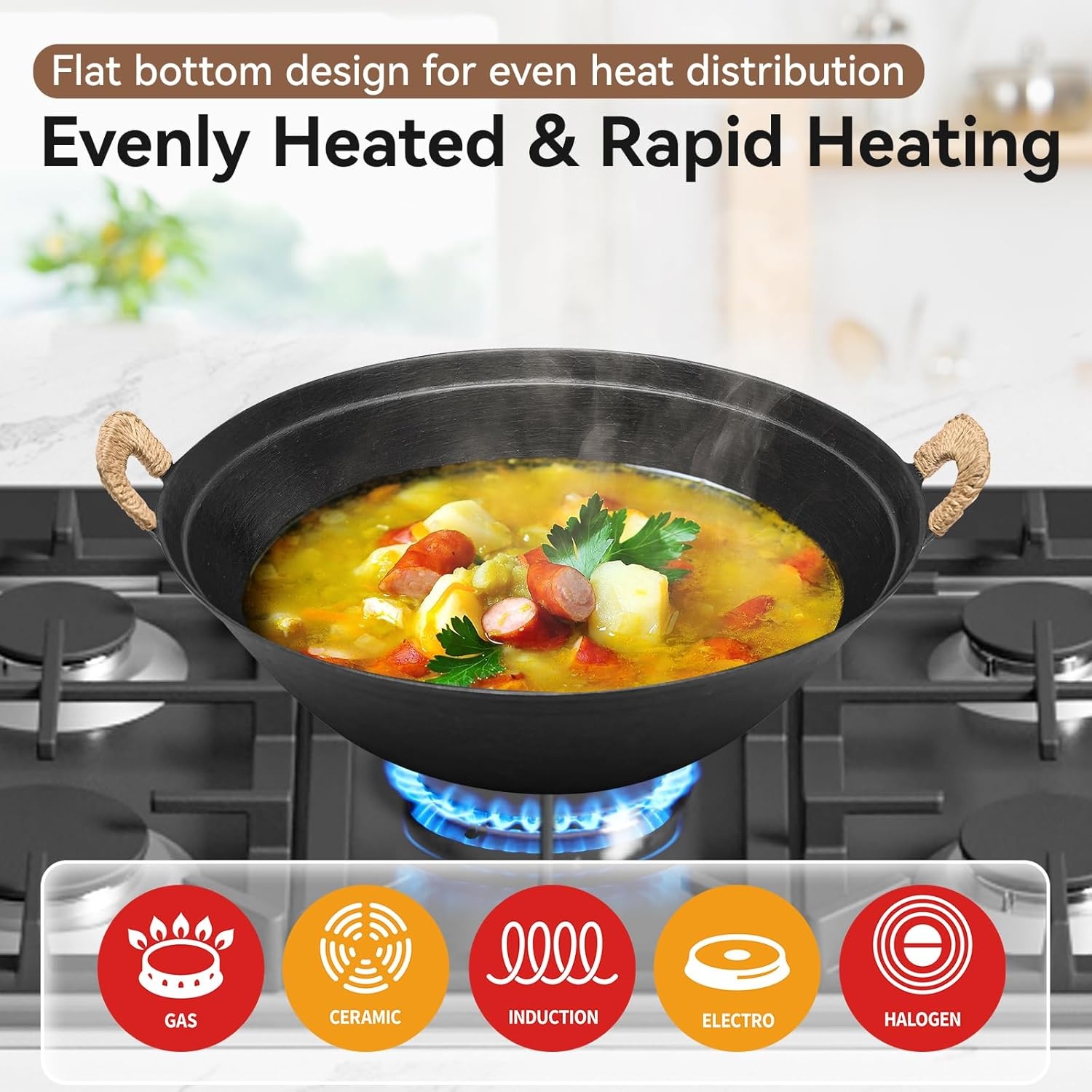 image:imageWANGYUANJI 102 Inch Cast Iron Wok with Lid134 Iron Wok with Lid amp Iron Spatula