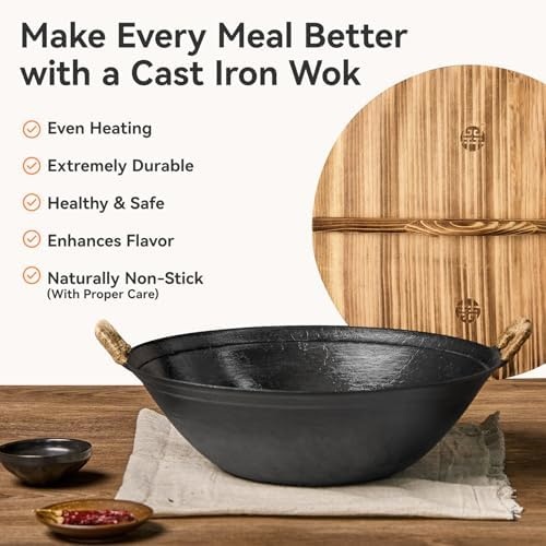image:imageWANGYUANJI 102 Inch Cast Iron Wok with Lid134 Iron Wok with Lid amp Iron Spatula