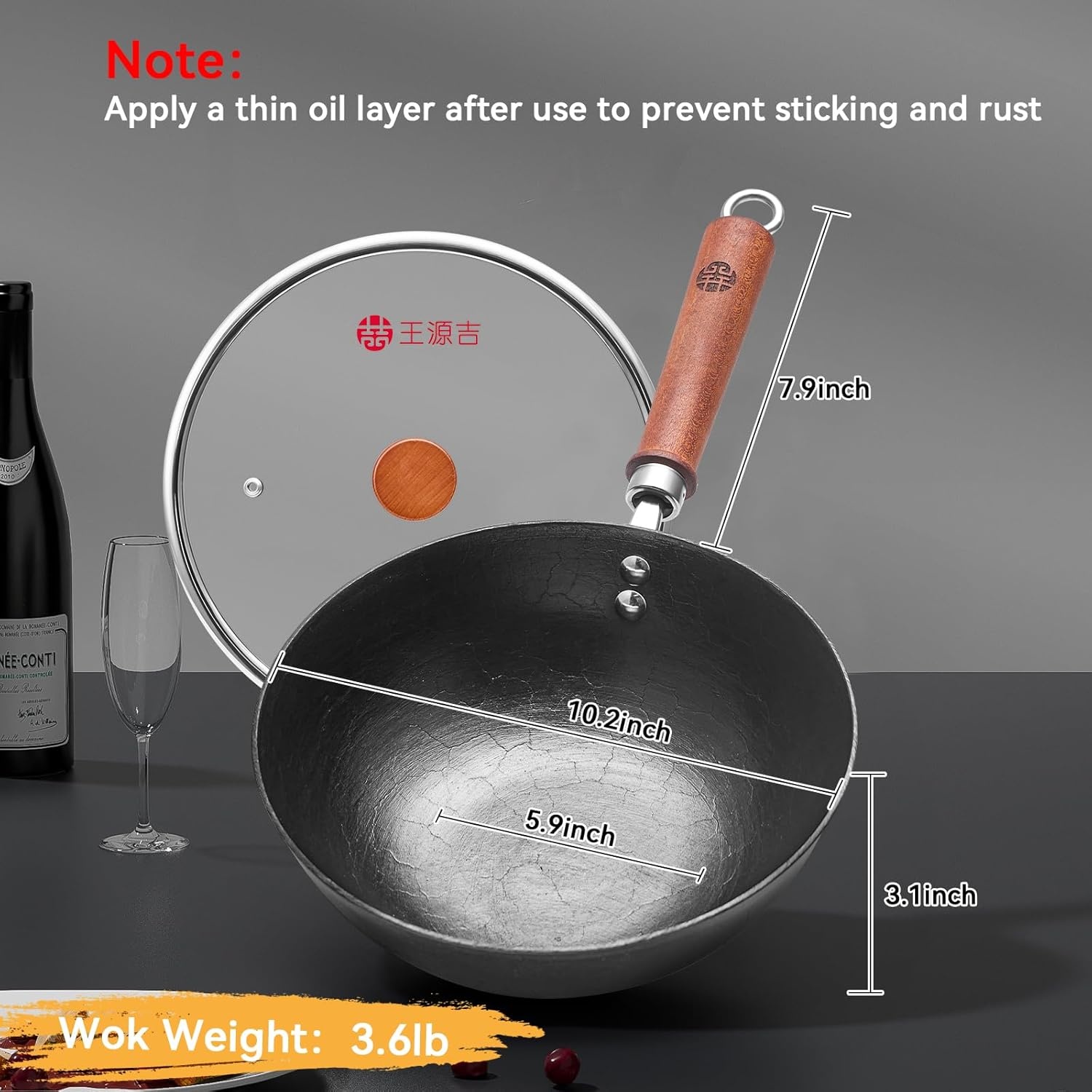 image:imageWANGYUANJI 102 Inch Cast Iron Wok with Lid134 Iron Wok with Lid amp Iron Spatula