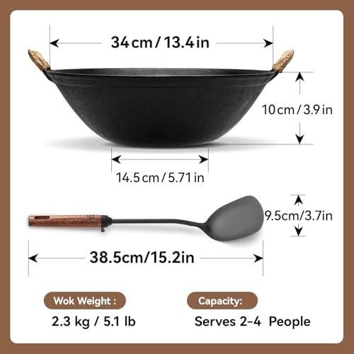 image:imageWANGYUANJI 102 Inch Cast Iron Wok with Lid134 Iron Wok with Lid amp Iron Spatula