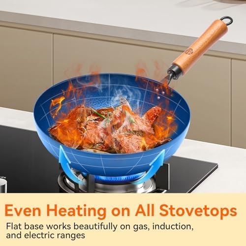 image:imageWANGYUANJI 11 Iron Skillet with Glass Lid amp Griddle Spatula FlatBottom Frying PanLarge Capacity 142 Flat Bottom Wok