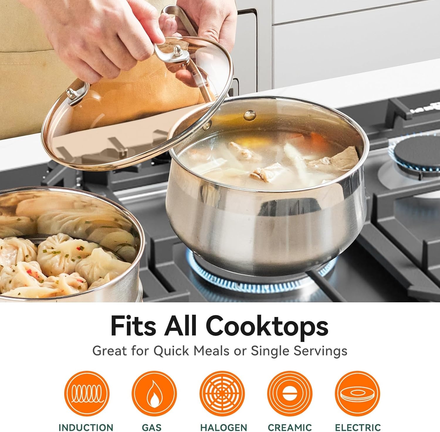 image:imageWANGYUANJI 126 FlatBottom StirFry Pan and 25Quart Stainless Steel Saucepan with Steamer Basket