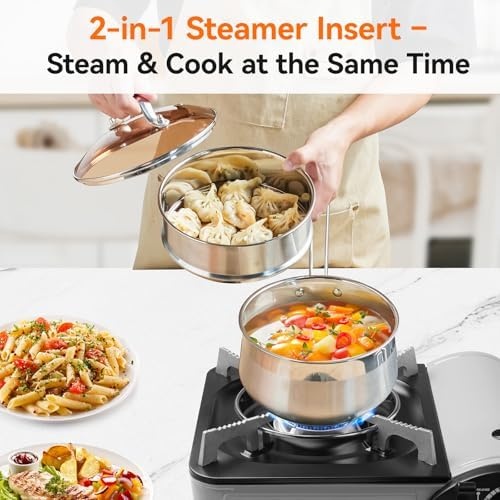 image:imageWANGYUANJI 126 FlatBottom StirFry Pan and 25Quart Stainless Steel Saucepan with Steamer Basket