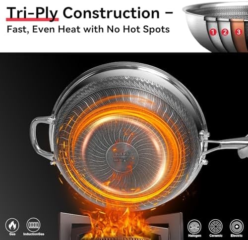 image:imageWANGYUANJI 126 FlatBottom StirFry Pan and 25Quart Stainless Steel Saucepan with Steamer Basket