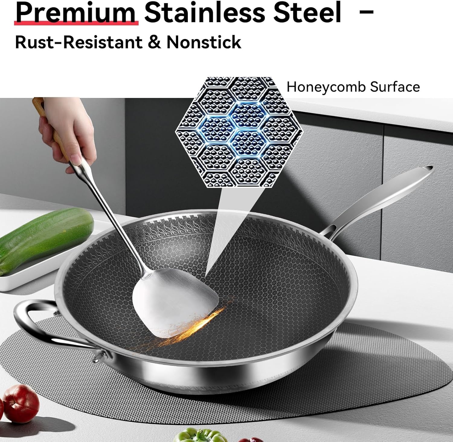 image:imageWANGYUANJI 126 FlatBottom StirFry Pan and 25Quart Stainless Steel Saucepan with Steamer Basket