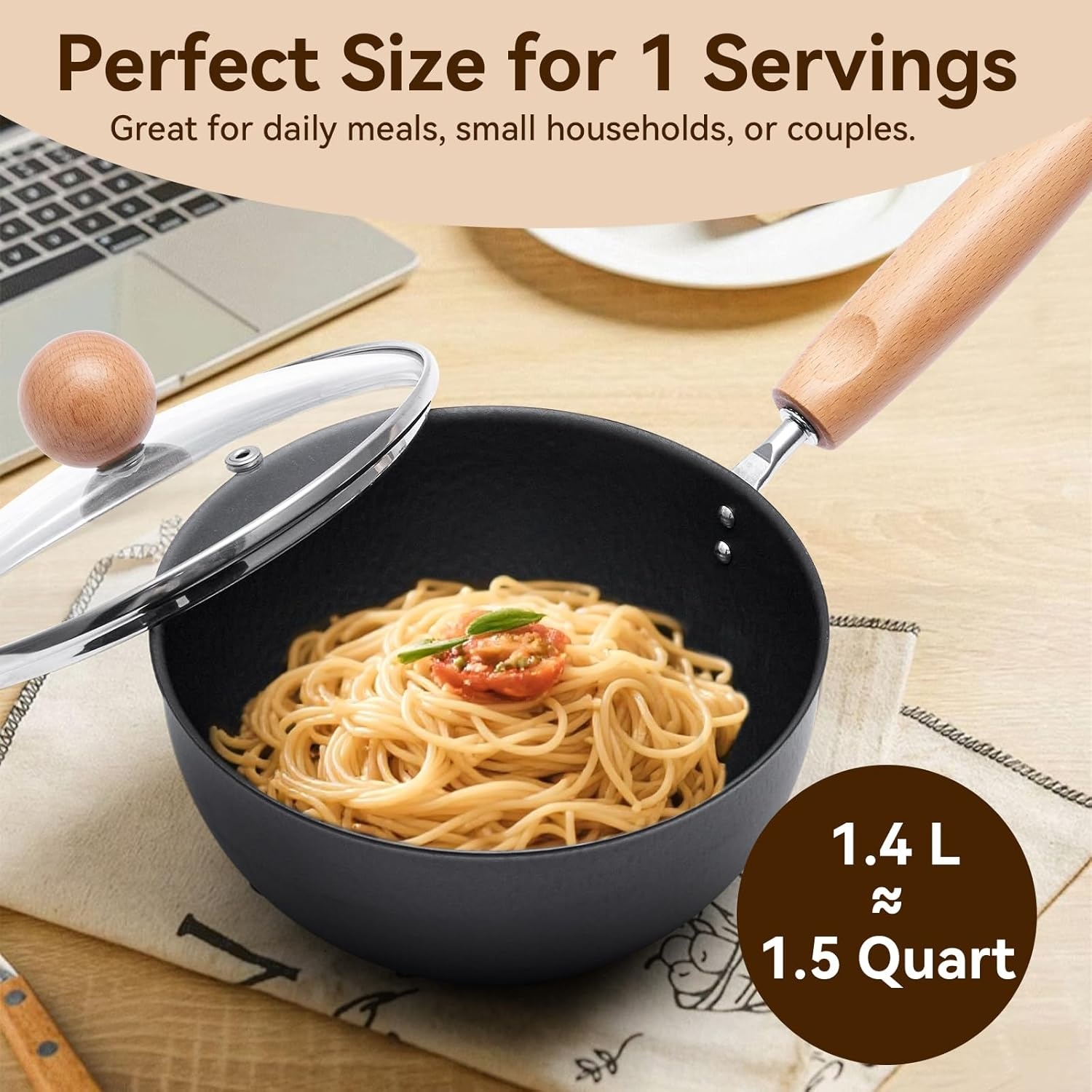 image:imageWANGYUANJI 126 PureIron Wok with Glass Lid and 71 Inch Hammered Cast Iron Saucepan with Glass Lid
