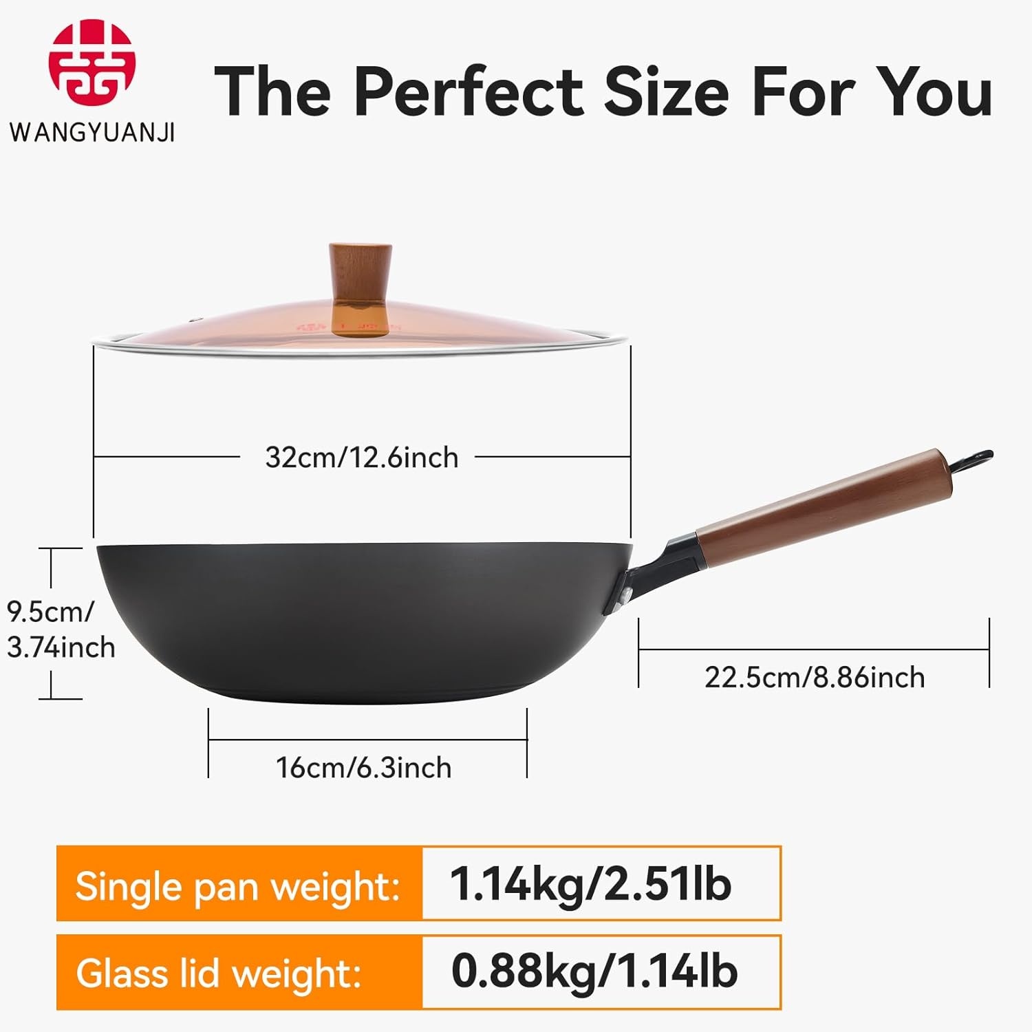 image:imageWANGYUANJI 126 PureIron Wok with Glass Lid and 71 Inch Hammered Cast Iron Saucepan with Glass Lid