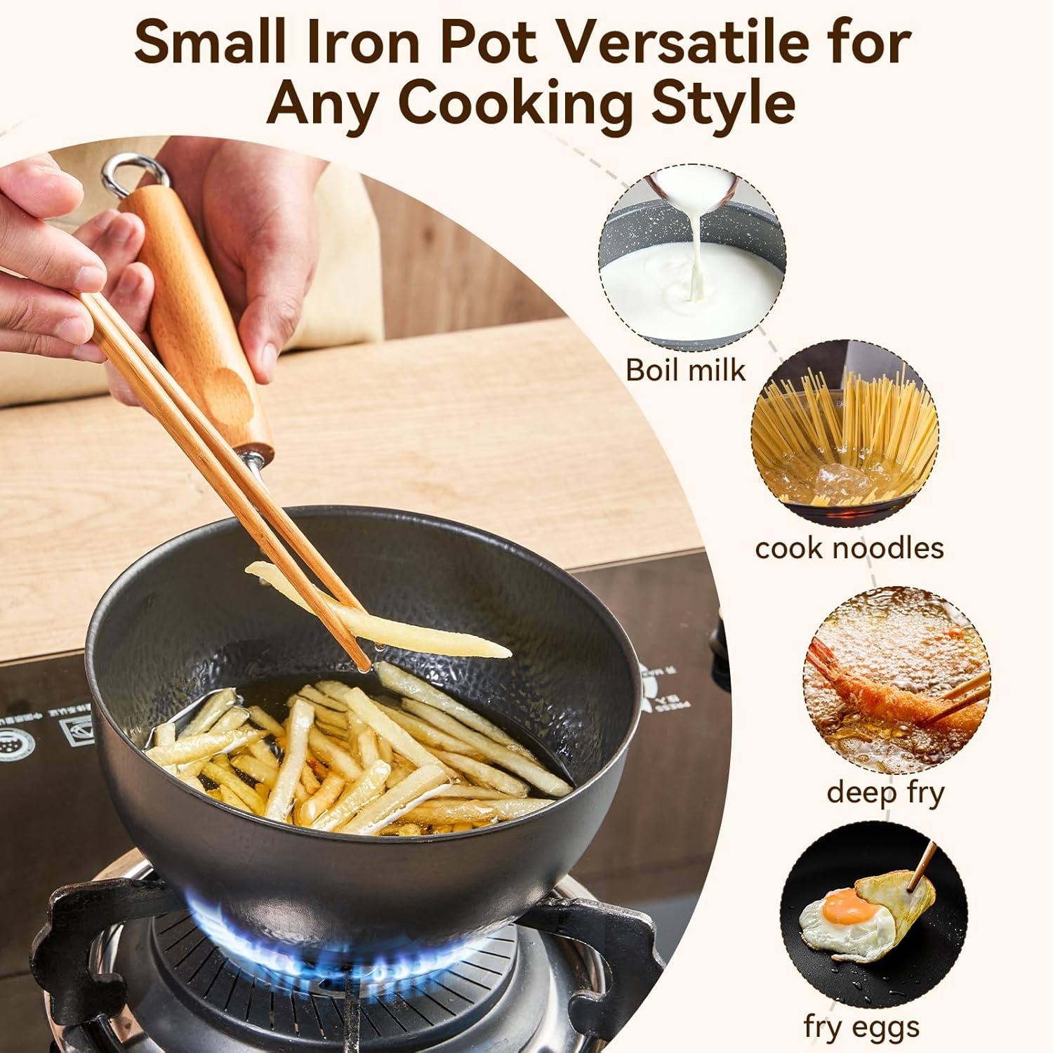 image:imageWANGYUANJI 126 PureIron Wok with Glass Lid and 71 Inch Hammered Cast Iron Saucepan with Glass Lid