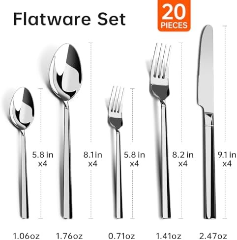 image:imageWANGYUANJI 126 Wok with Lid Flat Bottom Nonstick Wok and 20Piece Stainless Steel Flatware Set Service for 4 4 5Piece Place Settings Knife Dinner Fork Salad Fork Dinner Spoon amp Teaspoon