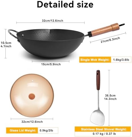 image:imageWANGYUANJI 126 Wok with Lid Flat Bottom Nonstick Wok and 20Piece Stainless Steel Flatware Set Service for 4 4 5Piece Place Settings Knife Dinner Fork Salad Fork Dinner Spoon amp Teaspoon