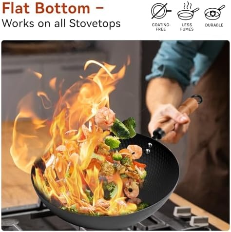 image:imageWANGYUANJI 126Inch Wok Pan with Lid and 71 Inch Hammered Cast Iron Saucepan with Glass Lid