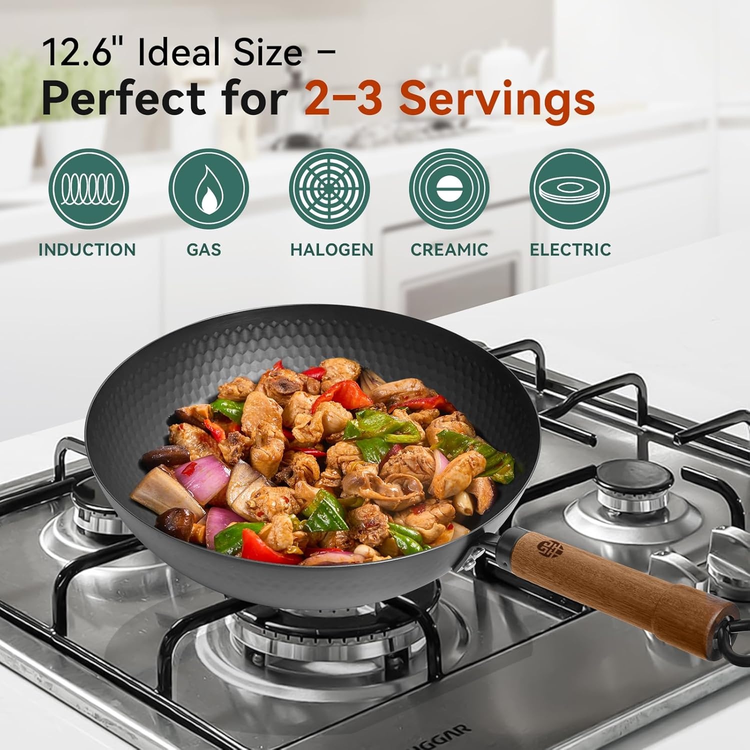 image:imageWANGYUANJI 126Inch Wok Pan with Lid and 71 Inch Hammered Cast Iron Saucepan with Glass Lid