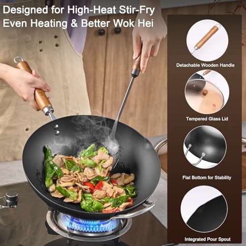 image:imageWANGYUANJI Carbon Steel 134 Woks with Traditional Iron Spatula