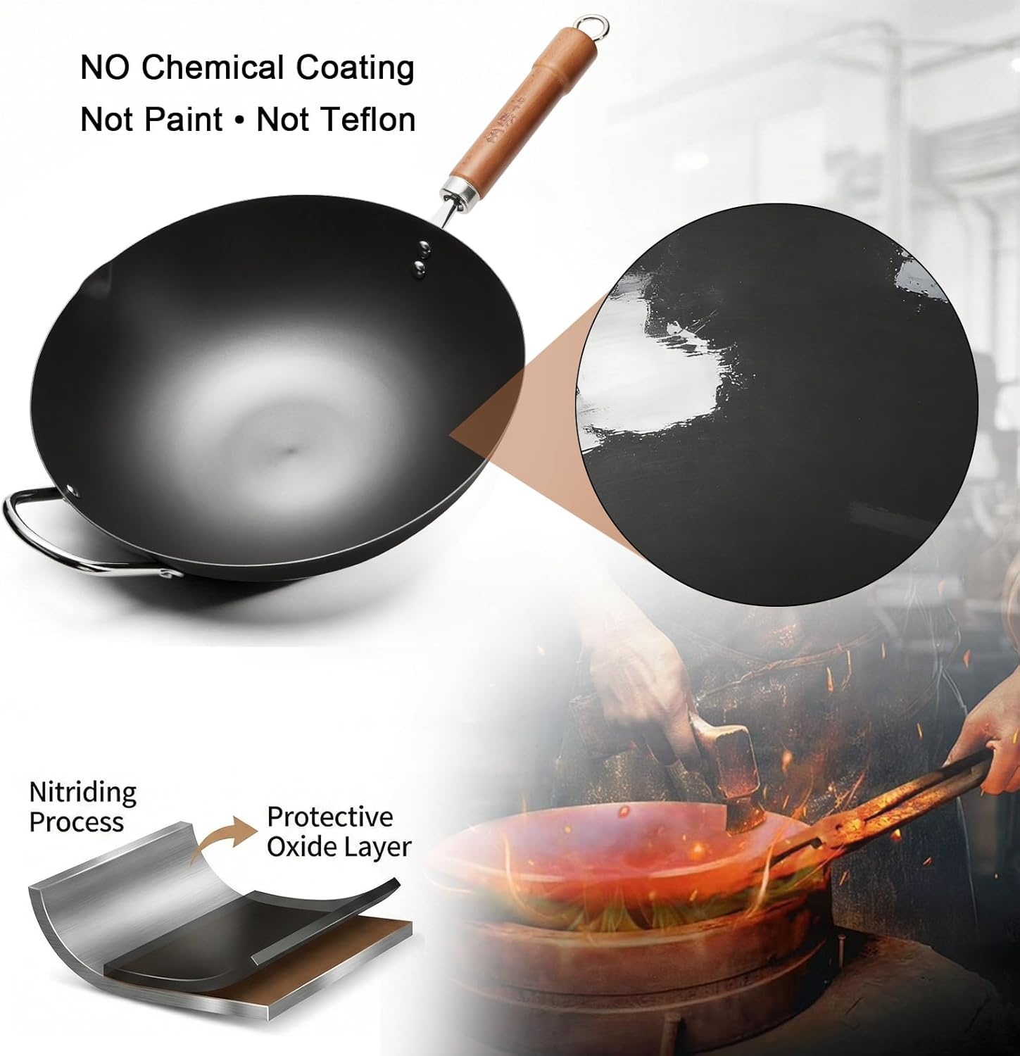 image:imageWANGYUANJI Carbon Steel 134 Woks with Traditional Iron Spatula