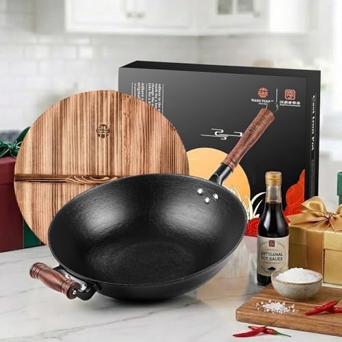 image:imageWANGYUANJI Cast Iron Wok Flat Bottom 134 with Traditional Iron Spatula