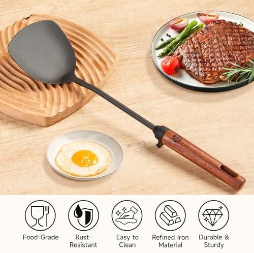image:imageWANGYUANJI Cast Iron Wok Round Bottom 125 with Traditional Iron Spatula