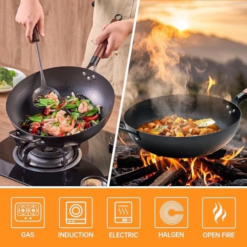 image:imageWANGYUANJI Iron Wok134 inch Chinese Craft Wok and Black DeepBowl Wok 95 inch