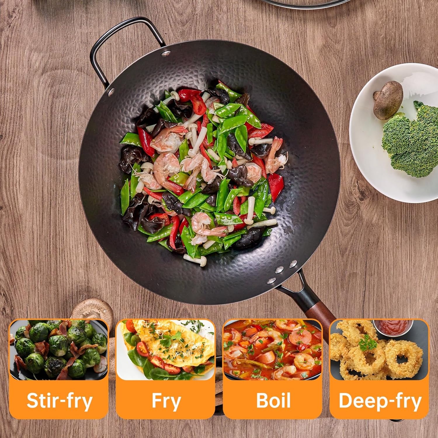 image:imageWANGYUANJI Iron Wok134 inch Chinese Craft Wok and Black DeepBowl Wok 95 inch