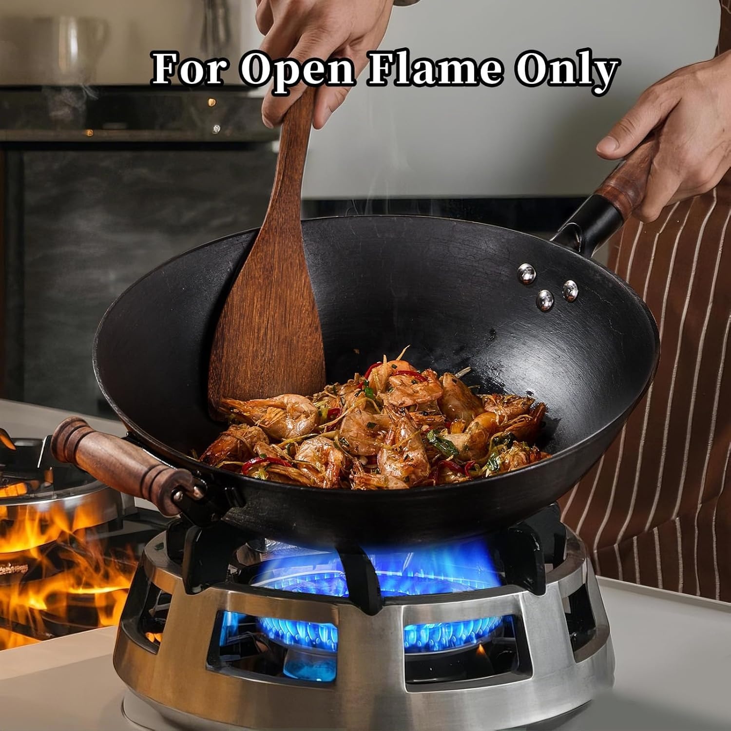 image:imageWANGYUANJI Stainless Steel Soup Ladle 142 Long Handle126Inch Cast Iron Chinese Wok with Round Bottom amp Glass Lid