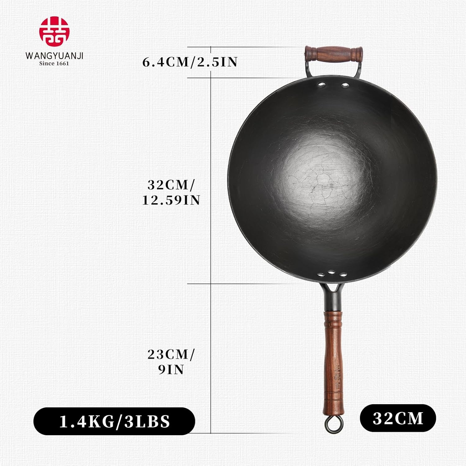 image:imageWANGYUANJI Stainless Steel Soup Ladle 142 Long Handle126Inch Cast Iron Chinese Wok with Round Bottom amp Glass Lid