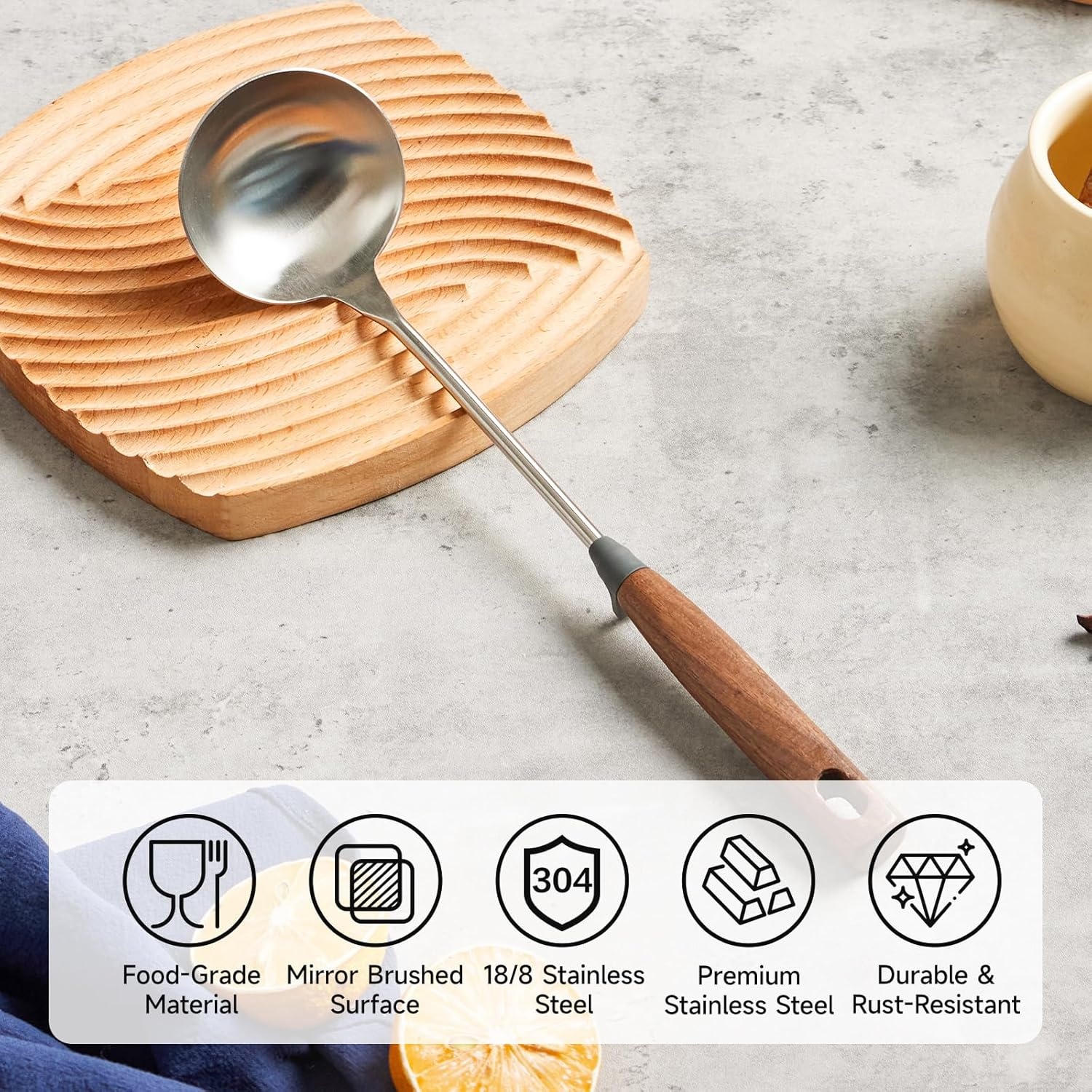 image:imageWANGYUANJI Stainless Steel Soup Ladle 142 Long Handle126Inch Cast Iron Chinese Wok with Round Bottom amp Glass Lid