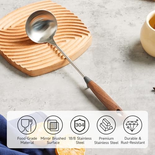 image:imageWANGYUANJI Stainless Steel Soup Ladle 142 Long Handle1417Inch Cast Iron Chinese Wok with Round Bottom amp Glass Lid