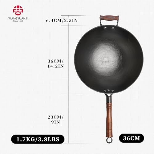image:imageWANGYUANJI Stainless Steel Soup Ladle 142 Long Handle1417Inch Cast Iron Chinese Wok with Round Bottom amp Glass Lid