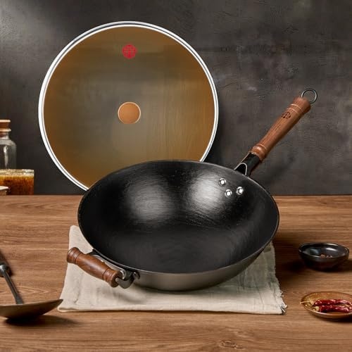 image:imageWANGYUANJI Stainless Steel Soup Ladle 142 Long Handle1417Inch Cast Iron Chinese Wok with Round Bottom amp Glass Lid