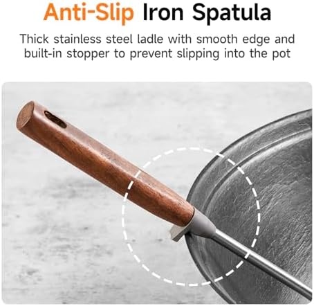 image:imageWANGYUANJI Stainless Steel Soup Ladle 142 Long Handle1417Inch Cast Iron Chinese Wok with Round Bottom amp Glass Lid