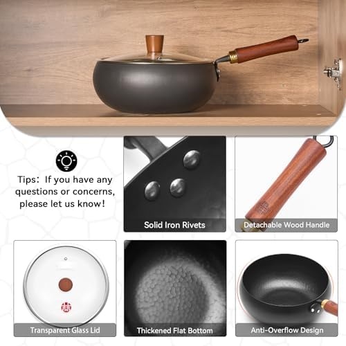 image:imageWANGYUANJI Stainless Steel Soup Ladle 142 Long HandleWrought Iron Flat Bottom Wok with Glass Lid
