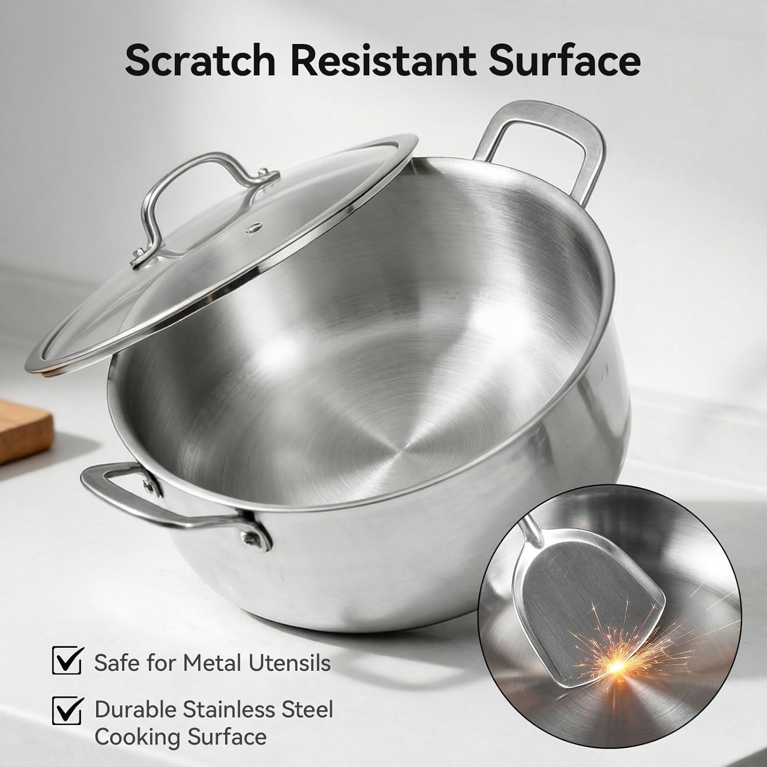 image:imageWANGYUANJI Stainless Steel Stock Pot 73 Quart with Glass Lid Heavy Duty Induction Cooking Pot for Soup Pasta amp Stew Thick Bottom Deep Cooking Pot for Boiling amp Simmering