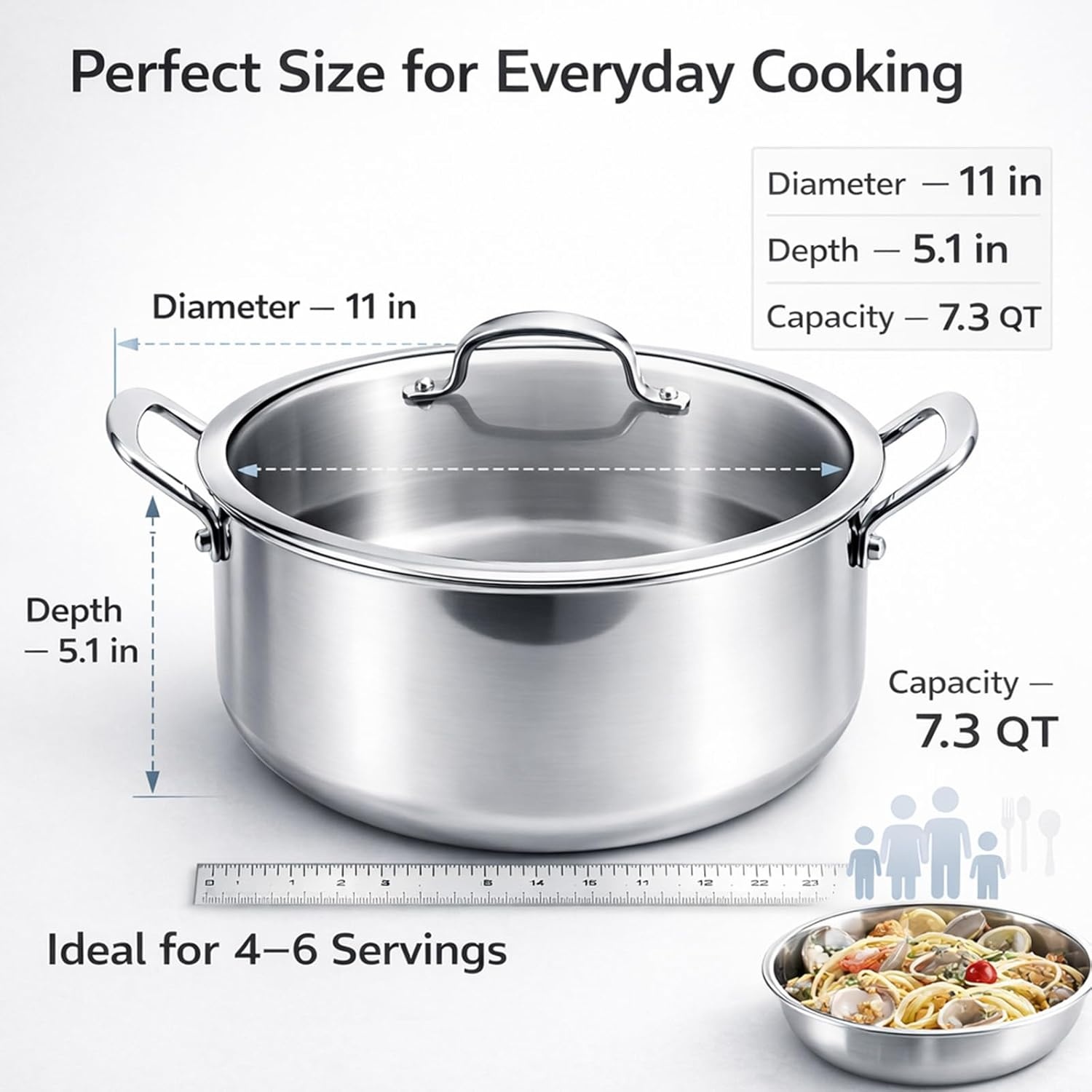 image:imageWANGYUANJI Stainless Steel Stock Pot 73 Quart with Glass Lid Heavy Duty Induction Cooking Pot for Soup Pasta amp Stew Thick Bottom Deep Cooking Pot for Boiling amp Simmering