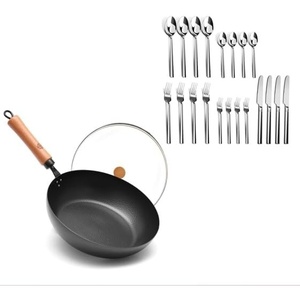 image:image11Inch Carbon Steel Frying Pan with Beech Wooden Handle and 20Piece Stainless Steel Flatware Set Service for 4  4  5Piece Place Settings Knife Dinner Fork Salad Fork Dinner Spoon amp Teaspoon