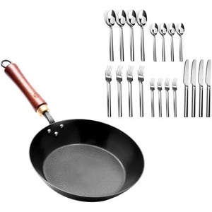 image:imageCoatingFree Carbon Steel Pan Flat Bottom Skillet with Rand 20Piece Stainless Steel Flatware Set Service for 4  4  5Piece Place Settings Knife Dinner Fork Salad Fork Dinner Spoon amp Teaspoon