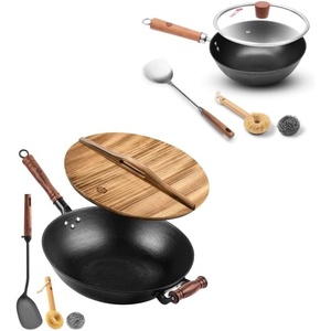 image:imageWANGYUANJI 102 Inch Cast Iron Wok with Lid126 ChemicalFree Iron Wok with Lid and Iron Spatula