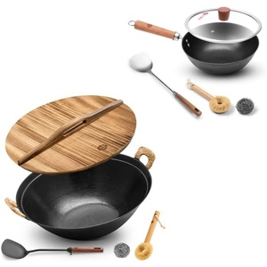 image:imageWANGYUANJI 102 Inch Cast Iron Wok with Lid134 Iron Wok with Lid amp Iron Spatula