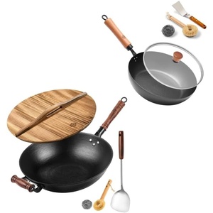 image:imageWANGYUANJI 11 Iron Skillet with Glass Lid amp Griddle Spatula FlatBottom Frying PanLarge Capacity 142 Flat Bottom Wok