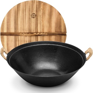 image:imageWANGYUANJI 118 Round Bottom Cast Iron Wok  Small Traditional Pow Wok for Camping amp Open Fire  Gas Stove Compatible Wok Ring Required  Uncoated Stir Fry Pan with Cleaning Brush142inch Flat Bottom Wok
