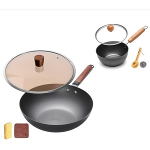 image:imageWANGYUANJI 126 PureIron Wok with Glass Lid and 71 Inch Hammered Cast Iron Saucepan with Glass Lid
