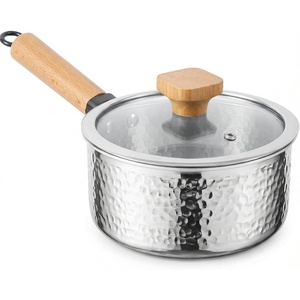 image:imageWANGYUANJI 18 Quart Stainless Steel Saucepan with Lid TriPly Steel Small Sauce Pan CoatingFree Interior Hammered Finish Induction Compatible Soup Pot with Tempered Glass Lid amp Wood Handle18 Quart