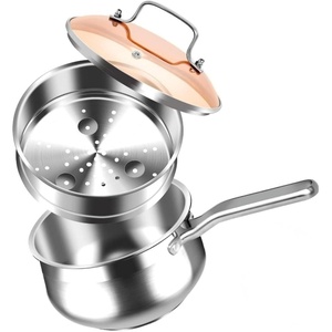 image:imageWANGYUANJI 25 Quart Stainless Steel Saucepan with Steamer Basket  2in1 Multipurpose Steamer Pot for Cooking Veggies amp Pasta  TriPly Bottom Induction Sauce Pan with Glass Lid Silver25 Quarts