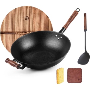 image:imageWANGYUANJI Cast Iron Wok Flat Bottom 134 with Traditional Iron Spatula