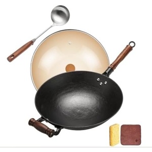 image:imageWANGYUANJI Stainless Steel Soup Ladle 142 Long Handle1417Inch Cast Iron Chinese Wok with Round Bottom amp Glass Lid