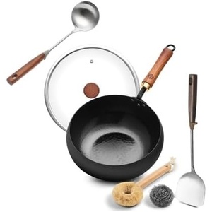 image:imageWANGYUANJI Stainless Steel Soup Ladle 142 Long HandleWrought Iron Flat Bottom Wok with Glass Lid