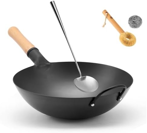 image:imageWANGYUANJI 142 Inch RoundBottom Iron Wok and Cast Iron Wok Ring for Gas Stove 83 NonSlip Wok Support Rack