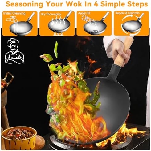 image:imageWANGYUANJI 142 Inch RoundBottom Iron Wok and Cast Iron Wok Ring for Gas Stove 83 NonSlip Wok Support Rack