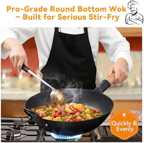 image:imageWANGYUANJI 142 Inch RoundBottom Iron Wok and Cast Iron Wok Ring for Gas Stove 83 NonSlip Wok Support Rack