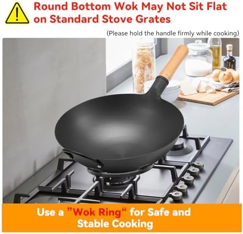 image:imageWANGYUANJI 142 Inch RoundBottom Iron Wok and Cast Iron Wok Ring for Gas Stove 83 NonSlip Wok Support Rack
