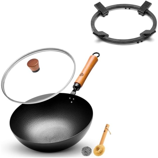 image:imageWANGYUANJI 11 Traditional Round Bottom Iron WokCast Iron Wok Ring for Gas Stove 83 NonSlip Wok Support Rack