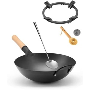 image:imageWANGYUANJI 134 RoundBottom Iron Wok and Cast Iron Wok Ring for Gas Stove 83 NonSlip Wok Support Rack